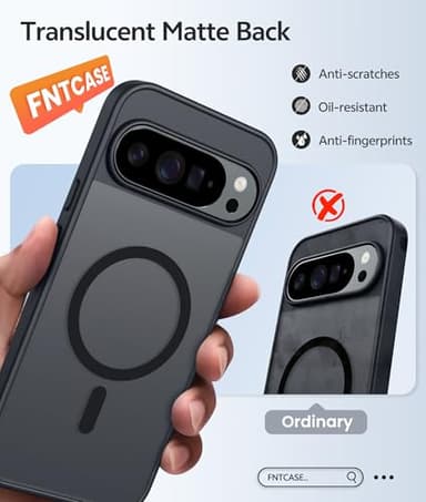 FNTCASE for Google Pixel 10 & 10 Pro Case: for Pixel 9 & 9 Pro Case | Magnetic Matte Shockproof Rugged Translucent Phone Cover - Military Grade Drop Proof Sturdy Slim Protective Cases (6.3 inch/Black) - Image 6