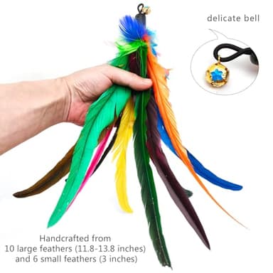 miwoowim Cat Toys Interactive for Indoor Cats, 2PCS Ultra-Long Teaser(50"+38")+9PCS Da Bird Feather Refills, Fishing Pole Toy,Retractable Cat Wand Toy and Feather Toys Refills Attachment Replacement - Image 7