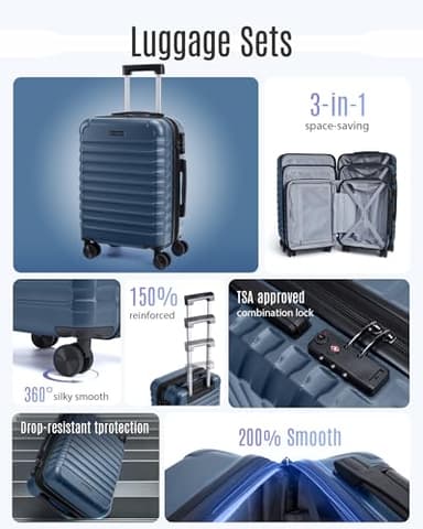 LIGHT FLIGHT Luggage Sets, 3 Piece Durable Suitcase Set with Spinner Wheels, 3 Pcs Hardside Lightweight luggage with TSA Lock, Large Checked Travel Suitcases, 20/24/28 Inch, Royal Blue - Image 3