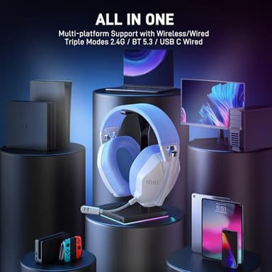 UHURU Wireless Gaming Headset for PC PS4 PS5: 2.4GHz Gaming Headphones with Microphone - Stereo Sound - 32Hr Battery - Cool RGB - Image 8
