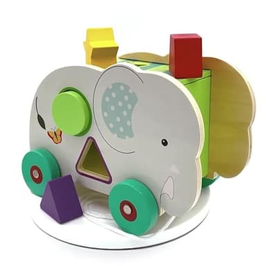 Orange Tree Toys: Shape Sorter: Jungle Elephant - Wooden Wheeled Animal Sorter, 6 Shape Blocks, Push-Pull-Sort, Educational Toy, Toddler & Kids Age 1+ - Image 4