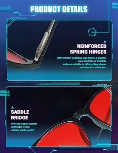 TIJN Sleep Glasses for 99.9% Blue Green Light Blocking Dual AR Coatings Red Lens for Computer Gaming Reduce Eyestrain,Declan - Image 4
