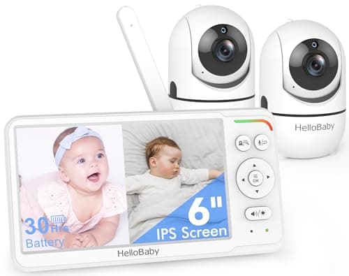 HelloBaby World's First 6" IPS Split Screen Baby Monitor with 2 Cameras - No WiFi, 30hr Battery, 355° Pan-Tilt, Night Vision, 1000ft, Portable Travel Video Audio Monitors with Temp Alert/Lullabies/VOX - Image 1