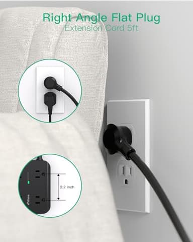 Power Strip Surge Protector - Flat Plug, Wall Mount, 8 Wide Outlets with 4 USB Ports (2 USB C), 5FT Heavy Duty Extension Cord with Multiple Outlets, Charging Station Overload Protection for Home Dorm - Image 4