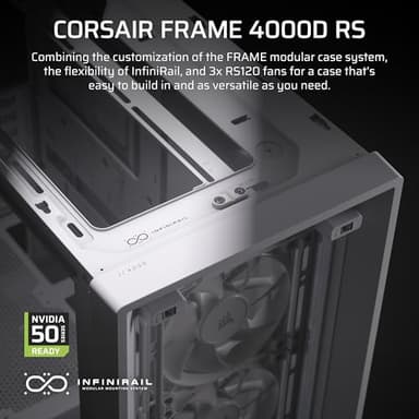 CORSAIR 4000D RS Frame Modular High Airflow Mid-Tower PC Case – 3X CORSAIR RS Fans – InfiniRail™ Fan Mounting System – Fits Multiple 360mm Radiators – Reverse Connector Motherboard Compatible – White - Image 2