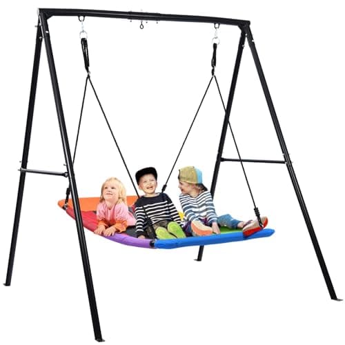 Trekassy Swing Sets for Backyard, 440lbs Heavy Duty A-Frame Metal Stand with 60" Large Platform Swing for Outdoor Playground Park - Image 1