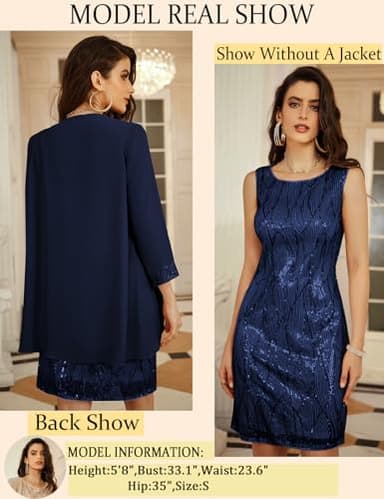 GRACE KARIN Sequin Dress for Women Party with Chiffon Classy Wedding Guest Dress Navy Blue L - Image 2