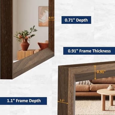 WEER Bathroom Mirror, 24x36 Inch Wall Mirror, Walnut Wood Grain Framed Mirror, Rectangle Vanity Mirror, Tempered Glass, Anti-Rust, Hangs Horizontally or Vertically - Image 4