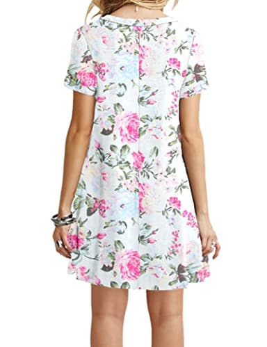 MOLERANI Women's Casual Plain Simple T-Shirt Loose Dress(Floral White Rose,S) - Image 2