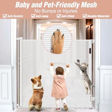 48 Inch Extra Tall Pet Gate 55" Wide Retractable Baby Gates, Extra Tall Cat Gate Indoor/Outdoor Retractable Gate Tall Baby Gates for Dogs Extra Tall Gates for Cats - No Jumping Over, White - Image 6