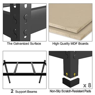 PrimeZone 48" x 24" x 72" Heavy Duty Storage Shelves - 5 Tier Adjustable Garage Storage Shelving, Metal Storage Utility Rack Shelf Unit for Warehouse Pantry Closet Kitchen, Black - Image 4