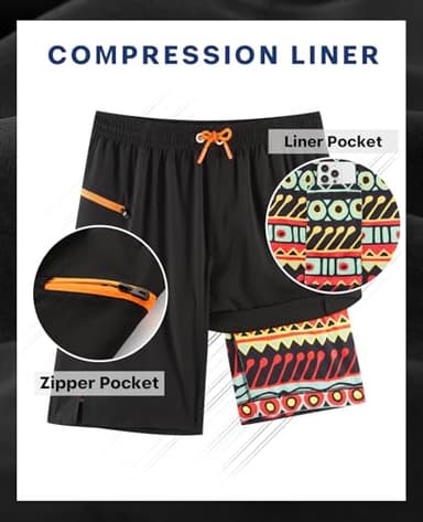 APTRO 2 in 1 Men's Swim Trunks 9" with Zipper Pockets Bathing Suit Built-in Board Shorts Swimwear Long Shorts Multicolor 1X - Image 5