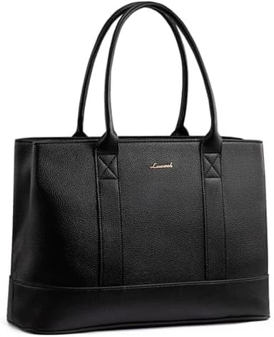 LOVEVOOK Laptop Tote Bag for Women, Pebbled Vegan Leather 15.6" Large Capacity Laptop Bag for Women, Waterproof Plus Room for Laptop & 4x Tumblers, for Office & Gift, Black - Image 3