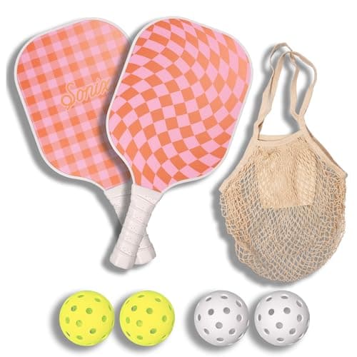 Sonix | USAPA Approved | Pickleball Paddles Set of 2 | Fiberglass Surface Pickleball Set with 2 Rackets, 4 Balls, & Bag | Checkmate Pink/Orange - Image 1