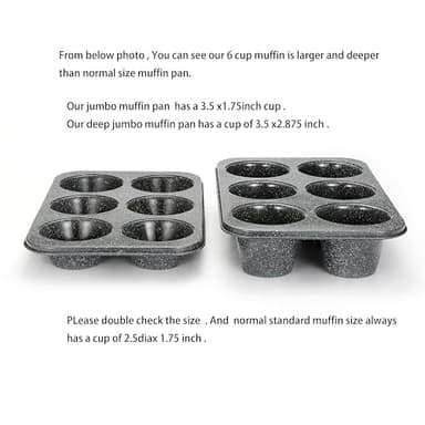 Monfish Jumbo muffin pan 6 Cup, deep muffin pan extra large cupcake tin black granite finish carbon steel baking pan 3.5dia x3 inch cup - Image 3