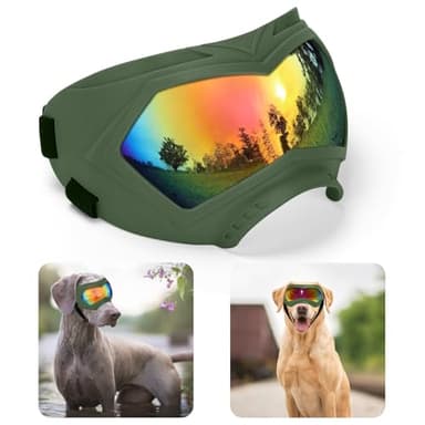 Dog Sunglasses, Dog Goggles for Large and Medium Breed with Adjustable Strap, UV Protection, Windproof, Waterproof, Dustproof and Snowproof, Dogs Eyes Protection, Wide Snout Rest, Soft Frame, Green A - Image 1