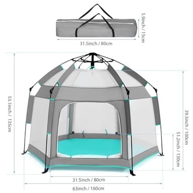 Bend River Baby Playpen with Canopy, Portable Baby Beach Tent, Toddler Play Yard Indoor and Outdoor, Foldable Mosquito Net for Infant - Grey - Image 2