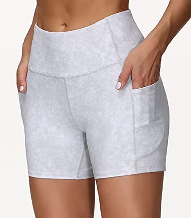 THE GYM PEOPLE High Waist Yoga Shorts for Women Tummy Control Fitness Athletic Workout Running Shorts with Deep Pockets (Medium, Tie Dye White) - Image 2