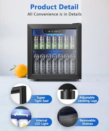 Joy Pebble Beverage Refrigerator Cooler 1.3 Cu.Ft, 12 Bottle 55 Can - Mini Fridge with Glass Door for Beer Drinks Wines,Freestanding beverage fridge with Adjustable Shelving - Image 4
