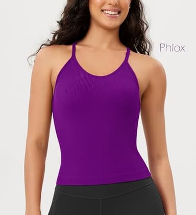 ODODOS Women's 3-Pack Seamless Cami Tank Top, Phlox+Sea Green+Lapis, Medium/Large - Image 4
