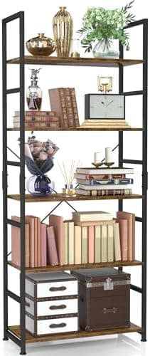 NUMENN 5 Tier Bookshelf, Tall Bookcase Shelf Storage Organizer, Modern Book Shelf for Bedroom, Living Room and Home Office, Vintage - Image 3
