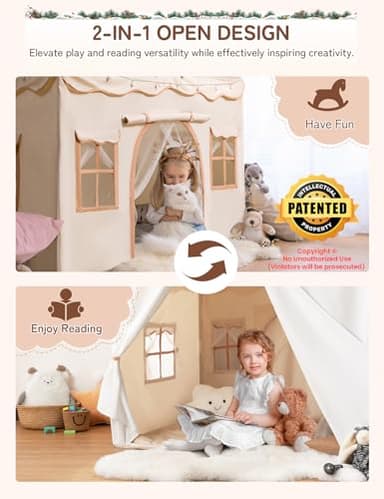 Besrey Kids Play Tent 2 in 1 with Padded Mat and Lights, Large Kids Playhouse with 2 Doors & 4 Windows, Indoor & Outdoor, Christmas Toddler Tent, 51" x35" x 51" - Image 2