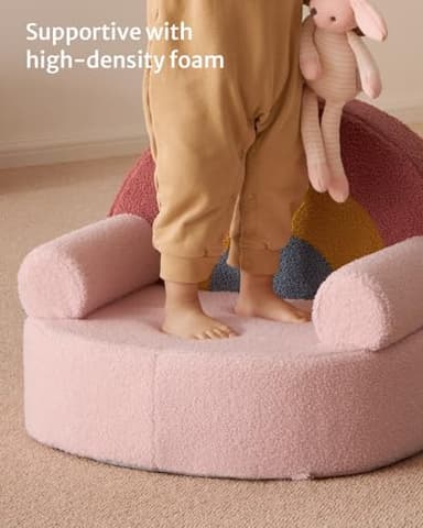 Blissful Diary Toddler Chair Comfy, Foam Kids Chair with Soft Teddy Plush, Toddler Reading Chair with Cute Arclet Designs- Blush Pink - Image 9