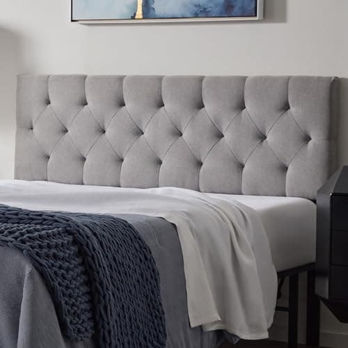 Lucid Mid-Rise Upholstered Headboard - Diamond Tufted - Padded Polyester - Adjustable Height from 34” to 46” - Easy Assembly - Bed Frame or Wall Mount - Sturdy - Stone - Full / Full XL Size - Image 1