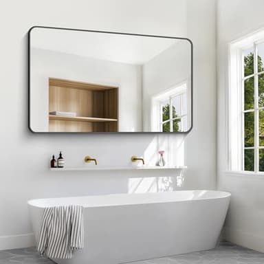 BONEWEI 60x36 inch Large Bathroom Mirror,Black Rectangle Mirror,Wall Mounted Bathroom Frame Vanity Mirror with Round Corner for Bedroom Living Room, Entryway Hangs Horizontal or Vertical - Image 3