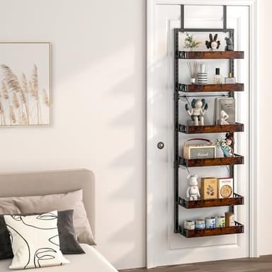 bukfen Over the Door Pantry Organizer, 6-Tier Adjustable Wooden Basket Kitchen Pantry Door Organization and Storage, Heavy-Duty Metal Hanging Kitchen Spice Rack,D6.3 x W17.71 x H50.60 inch,1 Pack - Image 7