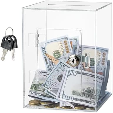 Hicocool Clear Piggy Bank with Lock, Acrylic Piggy Bank with Key for Adults Kids Openable, Reusable Money Saving Box for Birthday (Clear - Image 2
