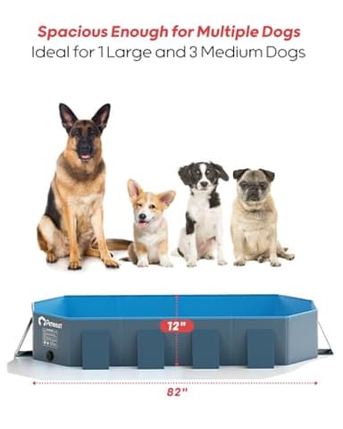 Peteast Foldable Dog Pool with Sturdy Square Design, Durable 82" Lx46 Wx12 D Extra Large Portable Pet Bathtub with Reinforced Sidewalls for Stability, Ideal for Indoor & Outdoor Use (Blue&Dark Gray) - Image 2