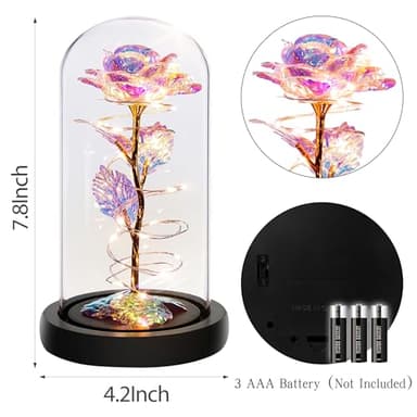 Childom Birthday Gifts for Women,Flowers for Delivery Prime,Colorful Rainbow Light Up Rose in A Glass Dome,Christmas Rose Gifts for Her Mom Women Wife Girl Grandma on Christmas Anniversary Valentines - Image 5