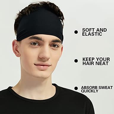 Pilamor Sports Headbands for Men (5 Pack),Moisture Wicking Workout Headband, Sweatband Headbands for Running,Cycling,Football, Yoga,Hairband for Women and Men(Gray, Green, White, Blue, Black) - Image 2