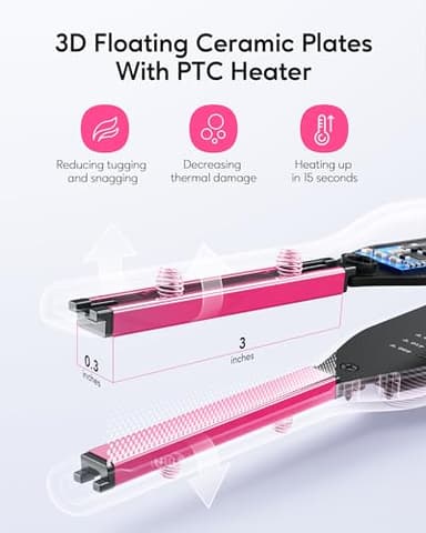 Wavytalk Small Flat Iron for Short Hair/Pixie Cut/Bangs/Edges, 3/10" Pencil Flat Iron, Mini Hair Straightener with Anti-Pinch Design, Dual Voltage, Hot Pink - Image 2