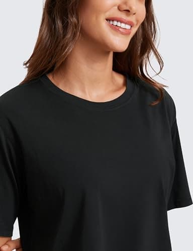 CRZ YOGA Women's Pima Cotton Workout Crop Tops Short Sleeve Yoga Shirts Casual Athletic Running T-Shirts Black XX-Small - Image 4