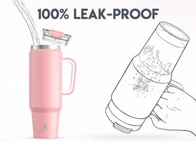 Meoky 40 oz Tumbler with Handle and Straw, Insulated Tumbler with Lid and Straw, Stainless Steel Travel Mug, Keeps Cold for 34 Hours, 100% Leak Proof, Fits in Car Cup Holder (Blush) - Image 3