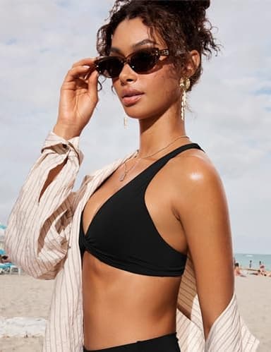 CRZ YOGA Womens V Neck Bikini Tops Twist Front Triangle Sexy Bathing Suit Criss Cross Back Swimsuit Padded Black Large - Image 4