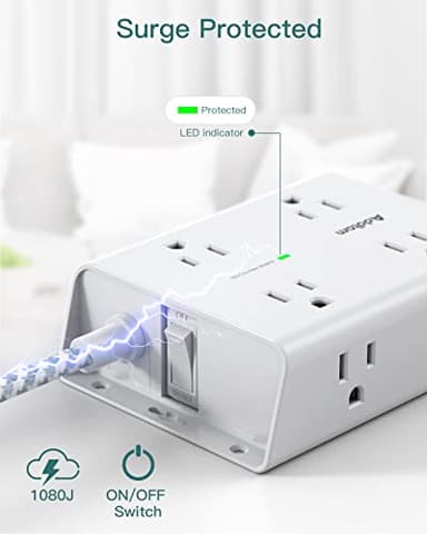 15Ft Long Surge Protector Power Strip, Addtam Extension Cord with 8 AC Outlets and 4 USB Ports(1 USB C), 3-Side Outlet Extender Strip, Flat Plug, Wall Mount, Dorm Home Office Essential, ETL Listed - Image 7