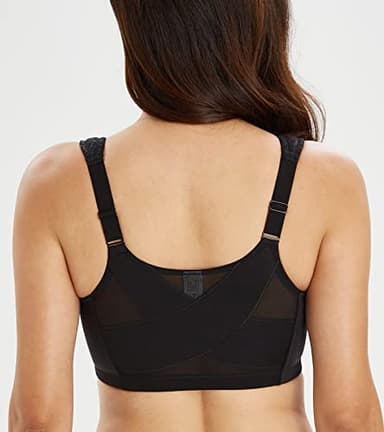 Lemorosy Women's Plus Size Full Coverage Front Closure Posture Back Unpadded Wireless Double Support Minimizer Bra (Black, 44D) - Image 2