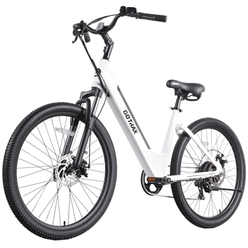 Gotrax Dolphin 26" Electric Bike, Max Range 30Miles(Pedal-assist1) & 20Mph Power by Peak 500W, 5 Pedal-Assist Levels & Front Suspension, 7-Speed&Boost Mode, City E-Bike for Adult White - Image 1