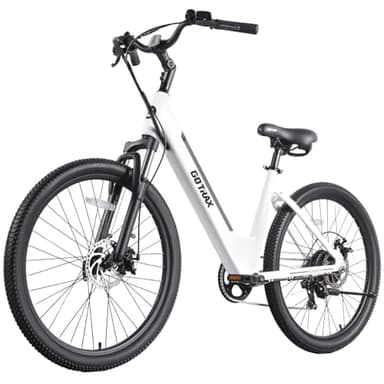 Gotrax Dolphin 26" Electric Bike, Max Range 30Miles(Pedal-assist1) & 20Mph Power by Peak 500W, 5 Pedal-Assist Levels & Front Suspension, 7-Speed&Boost Mode, City E-Bike for Adult White - Image 1