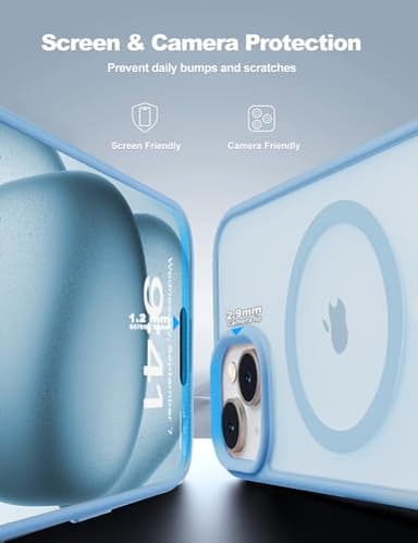 Tigowos for iPhone 15 Magnetic case Fits MagSafe 15FT Drop Resistant Anti-Yellowing Heavy Duty Shockproof Back Cover Fits iPhone 15 Phone Cases 6.1", Sierra Blue - Image 3