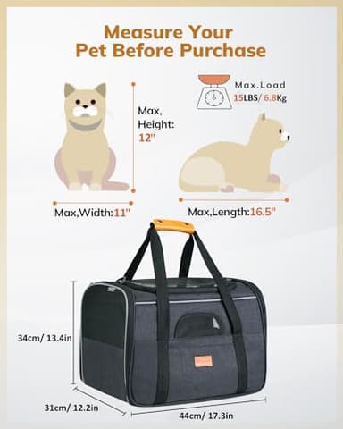 Morpilot Cat Carrier - Soft Sided Cat Carrier Large for Big Medium Cats and Puppy up to 18lbs, Pet Carrier with Safety Zippers, Foldable Bowl, Airline Approved Large Dog Carrier - Dark Gray - Image 6