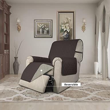 Easy-Going Recliner Chair Slipcover Reversible Sofa Cover Water Resistant Couch Cover Furniture Protector with Elastic Straps for Pets Dog (Recliner 22 inch, Chocolate/Beige) - Image 2