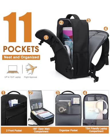 Capolo Travel Backpack for Women Men Waterproof Laptop Backpack Flight Approved Personal Item Backpack Overnight Weekender Bag College Bookbag for Business, Work, Traveling Fits 15.6 '' Laptop,Black - Image 4