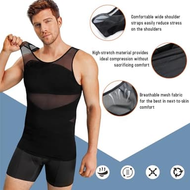 TAILONG Men's Compression Shirt for Body Shaper Slimming Vest Tight Tummy Underwear Tank Top (Black, Large) - Image 2
