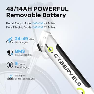 Cybervelo 1000 Peak Electric Bike for Adults,up 80 Miles Removable Battery Ebike, 26" Electric Mountain E Bike with 7-Speed,Adult Electric Bicycles for Commute Beach Snow - Image 6