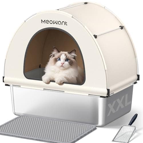 Meowant Stainless Steel Cat Litter Box with Lid, Extra Large Metal Litter Box with DIY Oxford Fabric Cover, Anti-Leakage & Non-Sticky, Odor Control, Easy Cleaning, Includes Litter Mat & Metal Scoop - Image 1