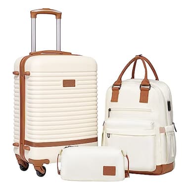 Coolife Suitcase Set 3 Piece Luggage Set Carry On Travel Luggage TSA Lock Spinner Wheels Hardshell Lightweight Luggage Set(White, 3 piece set (BP/TB/20)) - Image 1